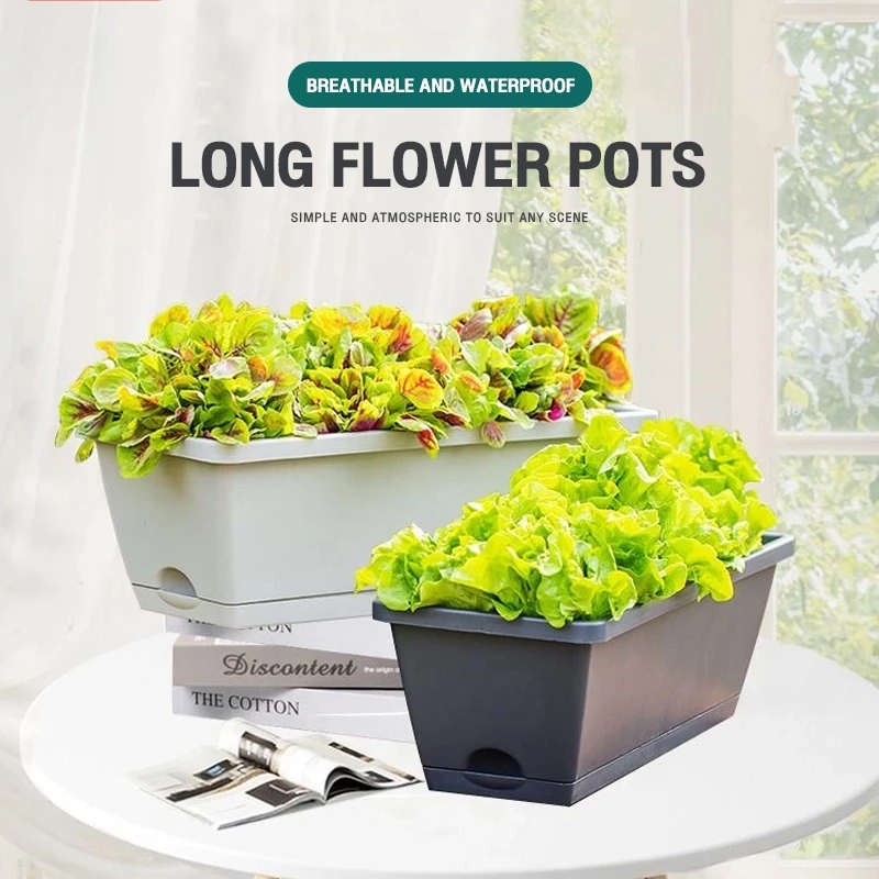 Rectangular Resin Plant Pots for Vegetables Flowers Balcony Garden Planter Box Home Gardening Planting Pot