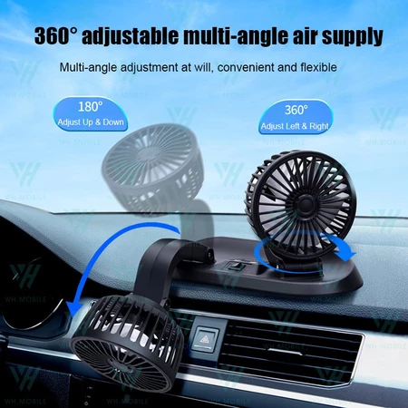 USB Car Fan with Adjustable 2 Speeds Dual Head Cooling Fan for Cars, Trucks and Home Use