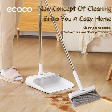 Ecoco 2-in-1 Broom and Dustpan Set with Comb – 180° Rotating Foldable Space-Saving Cleaning Tool
