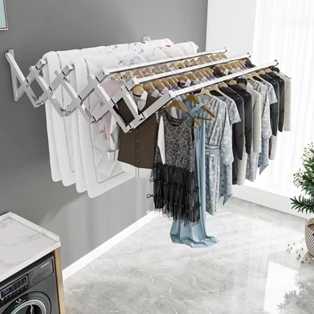 Wall Mounted Retractable Clothes Drying Rack | Stainless Steel Foldable Sampayan | Space Saving Laundry Hanger Rack for Indoor Outdoor