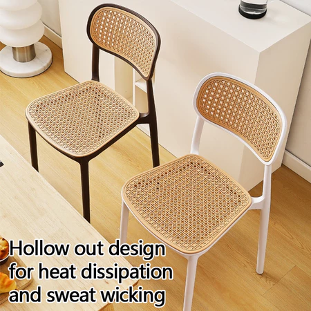 Stackable Plastic Rattan Chair with Backrest | Breathable Heat Dissipation Chair | Durable Indoor Outdoor Chair for Home Garden Patio