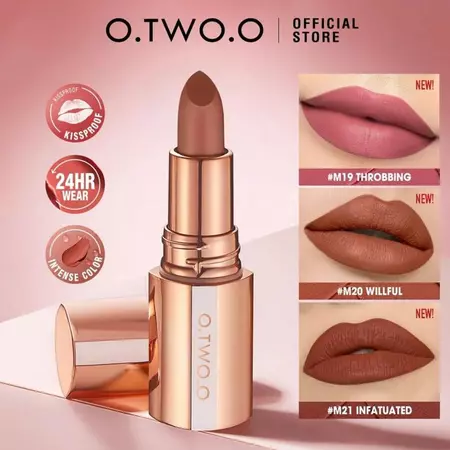 O.TWO.O Matte Lipstick Misty Kiss Lock Color Silky Smooth 24H Long Lasting Waterproof Smudge Proof Matte Lipstick