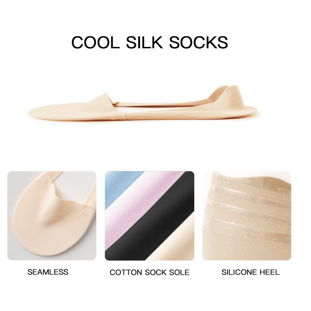 Ecora Cool Silk Non Slip Invisible Socks for Women Breathable Comfortable All Match Low Cut Socks
