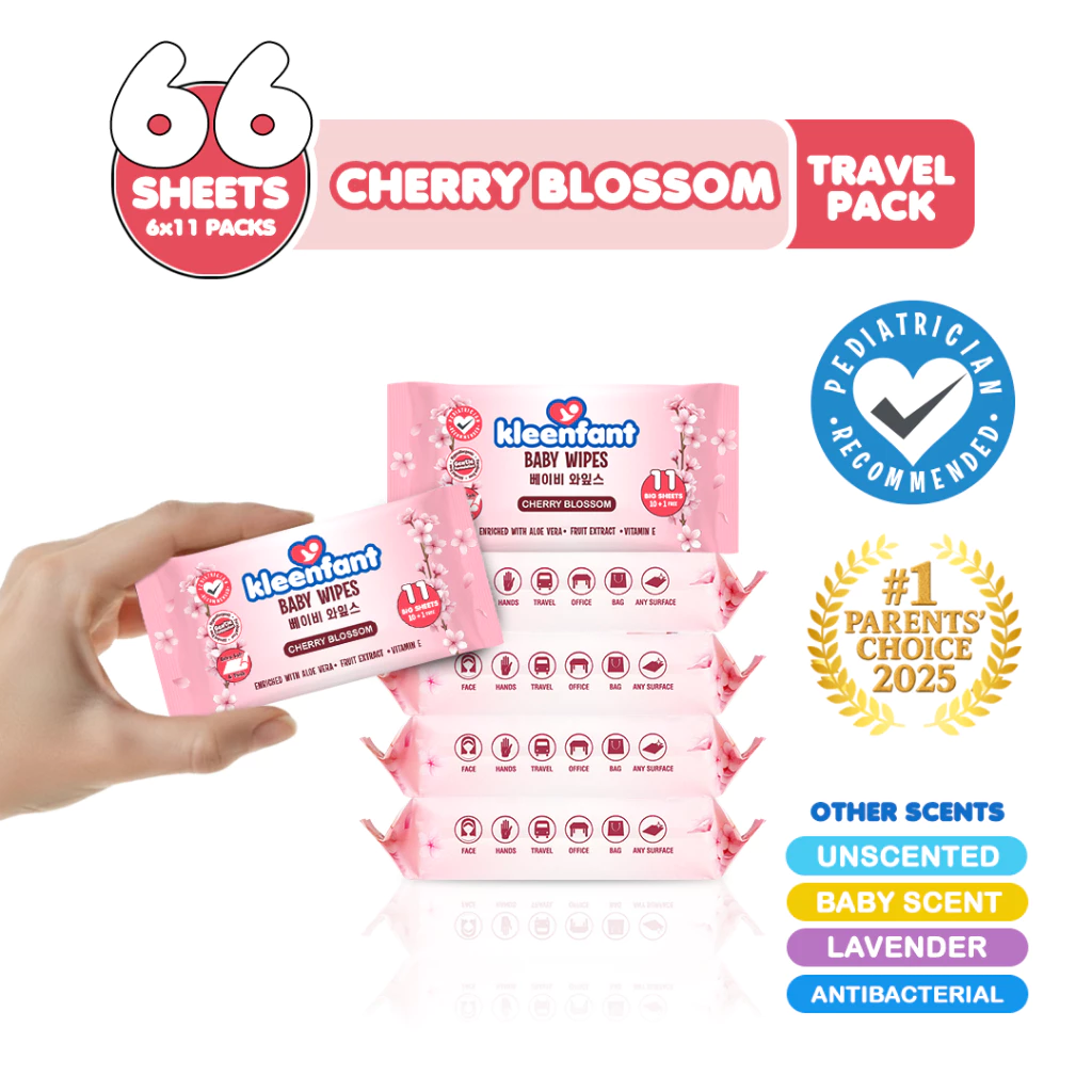 Kleenfant Cleansing Wipes Travel Pack 11 Sheets Mini Wet Wipes Pack of 6 Gentle Baby Wipes On The Go