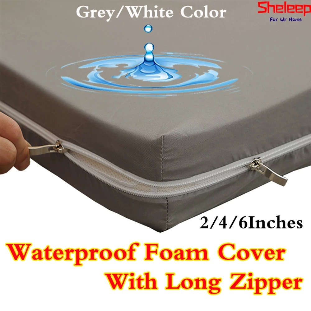 Sheleep Waterproof Foam Cover with Long Zipper Two Sides Washable Mattress Protector for 2 4 6 Inch Thick Foam Bed Cover