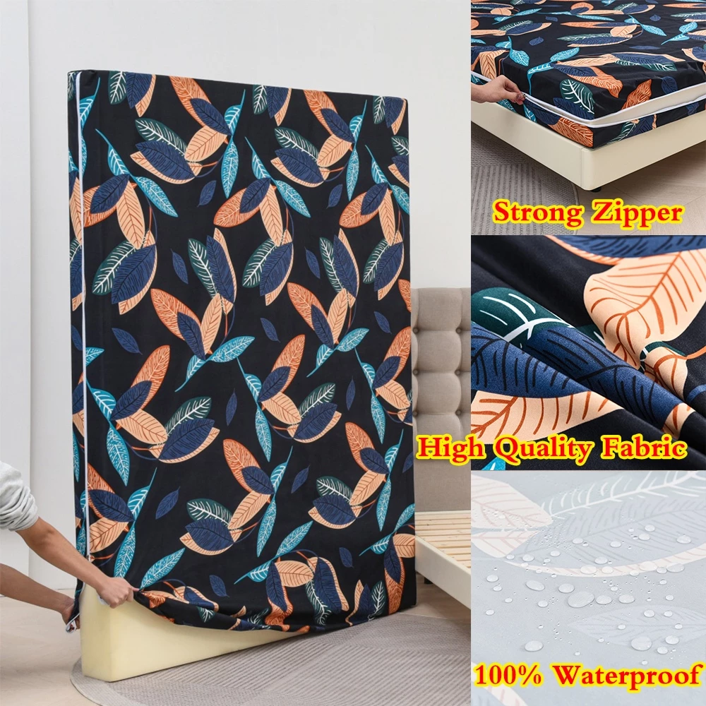 Sheleep Waterproof Foam Cover with Long Zipper Two Sides Washable Mattress Protector for 2 4 6 Inch Thick Foam Bed Cover