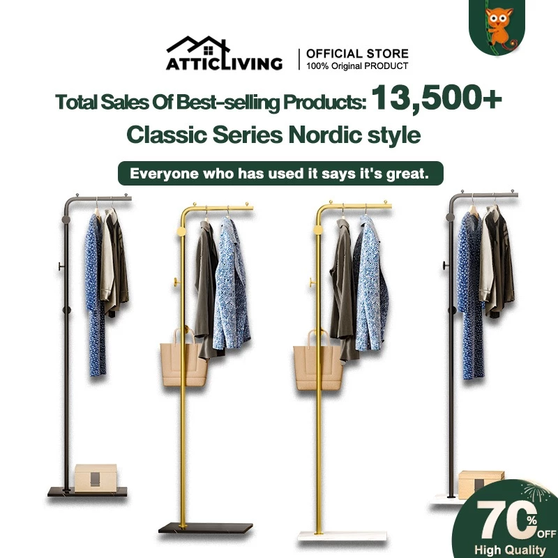 ATTICLIVING Modern Iron Clothes Rack Coat Stand for Bedroom Storage Clothes Trousers Scarves Bags Umbrella Organizer