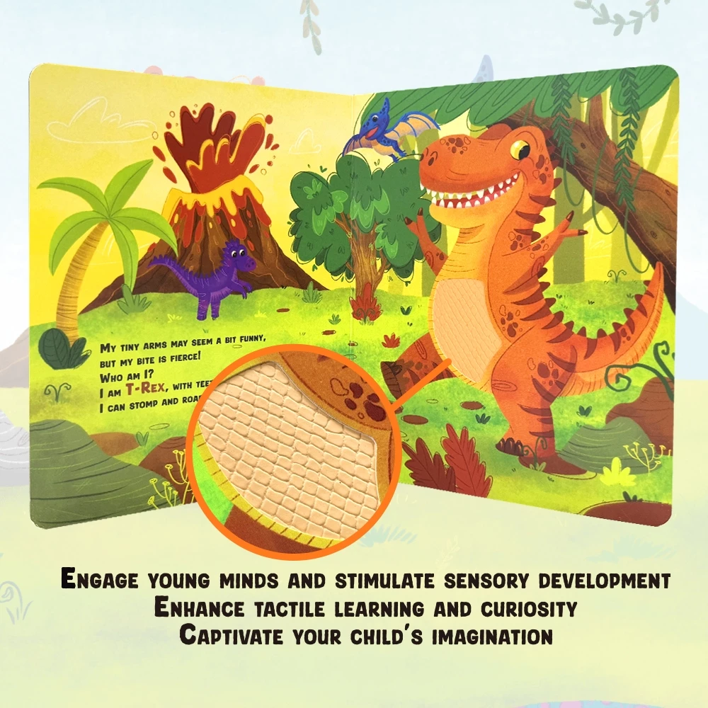 BEAR TALE Kids Touch and Feel Dinosaur Book Sensory Learning Educational Picture Book for Toddlers