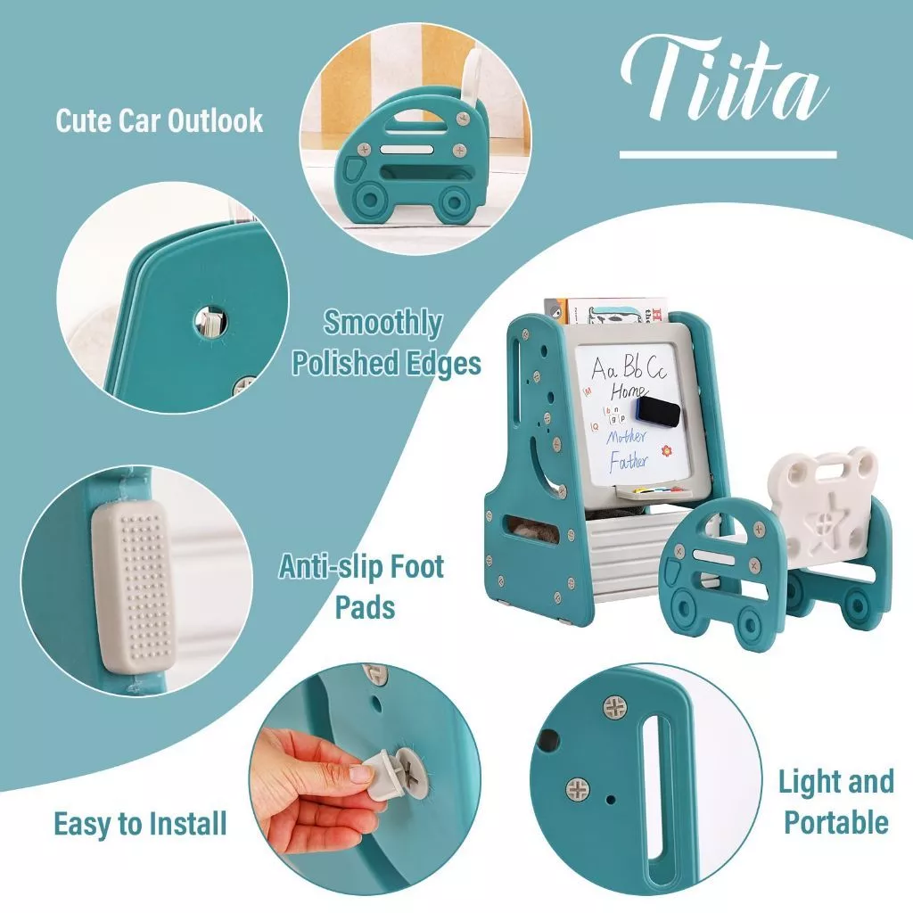 LUCKYBABE 3 in 1 Multifunctional Book Shelf for Kids Baby Table and Chair for kids with DrawingBoard