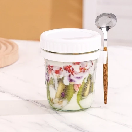 Reusable Overnight Oats Jar Glass Container with Spoon Leakproof Oatmeal Storage Jar for Meal Prep Breakfast On The Go