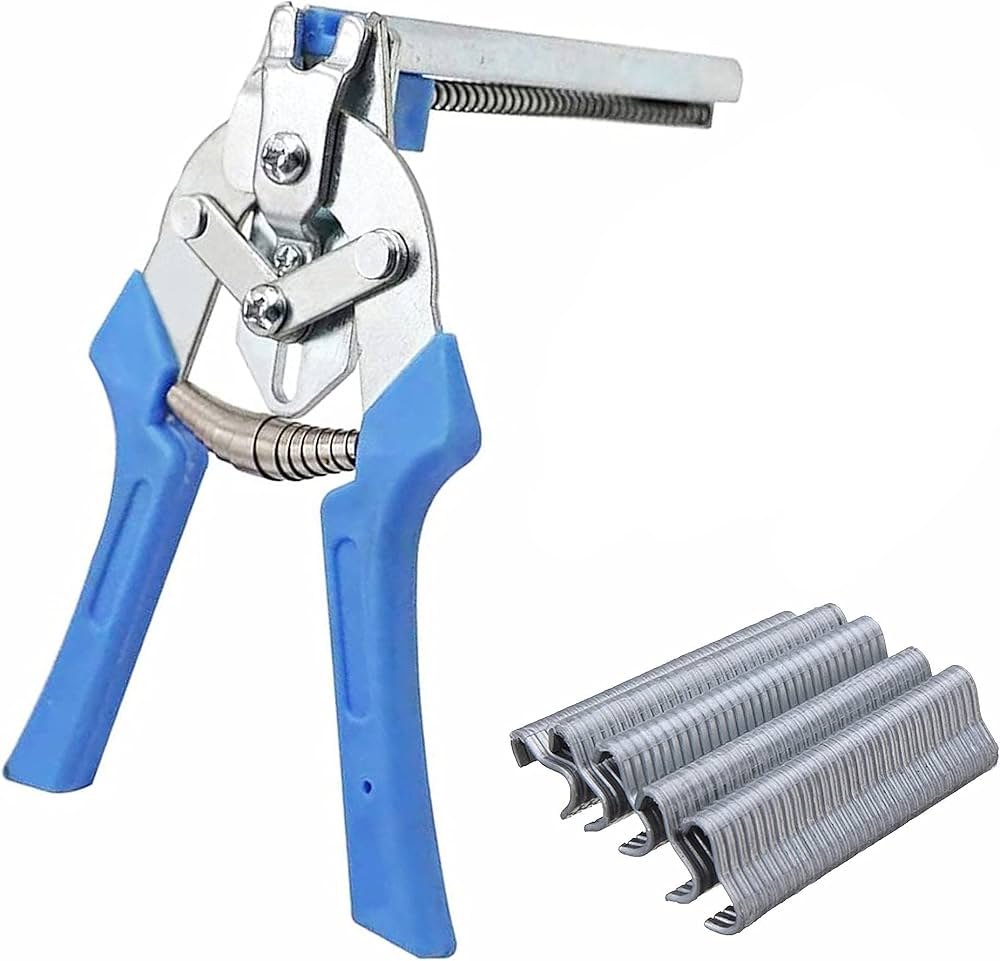 Hog Ring Plier Tool with 600pcs M Clips Staples for Chicken Mesh Cage Wire Fencing Clamp Poultry Kit Heavy Duty Repair Tool